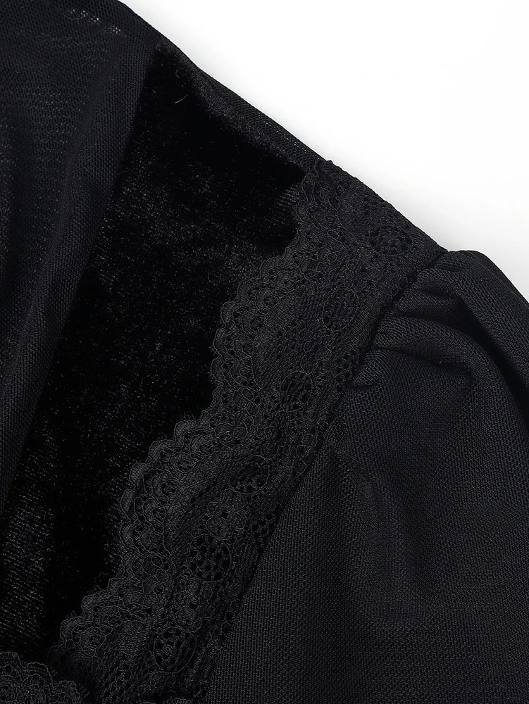 Women's Spring/Fall 2026 New Arrival Elegant Lace-Panel Cutout Bell-Sleeve Tie-Waist Top Everyday Lace-Panel Design