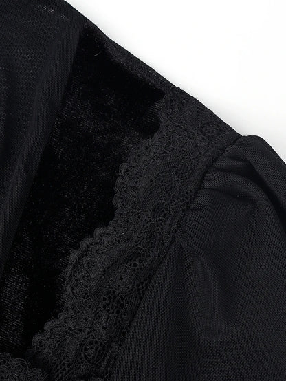 Women's Spring/Fall 2026 New Arrival Elegant Lace-Panel Cutout Bell-Sleeve Tie-Waist Top Everyday Lace-Panel Design