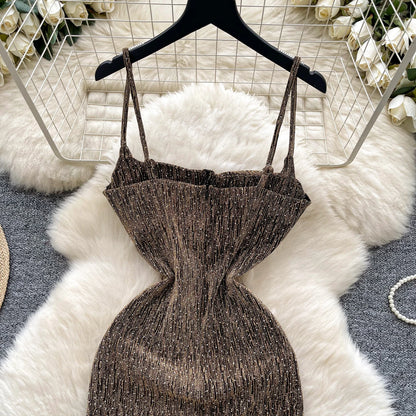 Sexy sleeveless glitter Backless Off Shoulder Fashion Birthday Party Evening Vestido Women Goth Slim Summer Hip Wrap Dress