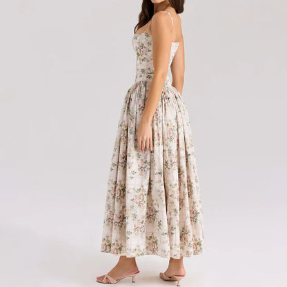 Oligai Floral Print Midi Sundress Elegant Spaghetti Strap Flowy Dress Aussie Summer Women Boho Chic Beach Dress