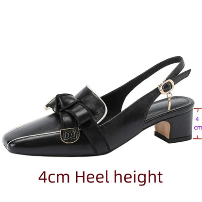 Dilalula 2025 French Style Genuine Leather Sandals Women Covered Toe Butterfly Knot Party Dating Sandals Office Ladies Pumps