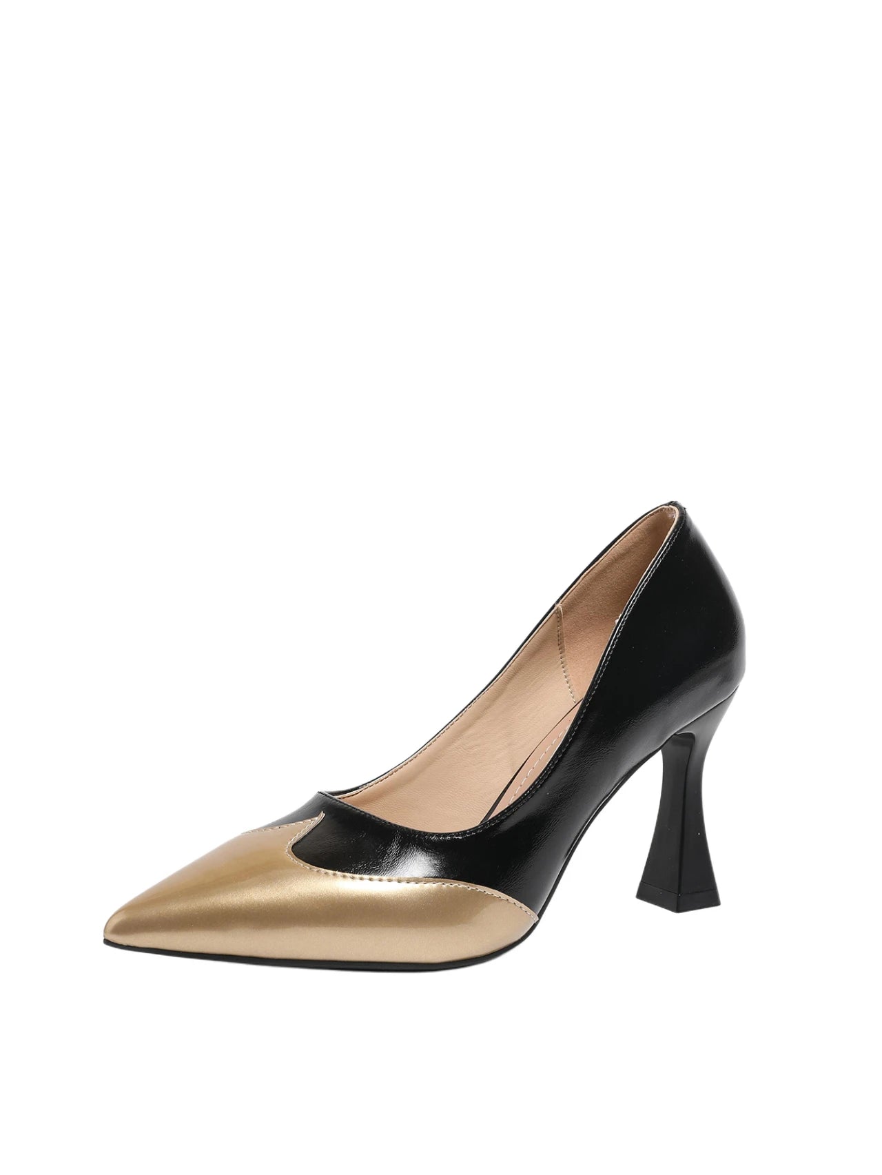 Genuine Leather French-Style Pointed-Toe Low-Cut Sexy Flats, New Color-Block Fashion Versatile Elegant High Heels