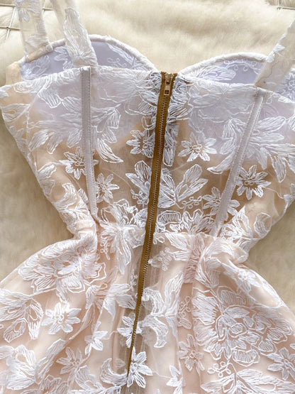 Women Sexy Hollow Out Party Club Embroidery Dress Ladies Formal Occasion Summer Fish Bone Splicing Strap Evening Vestidos Autumn
