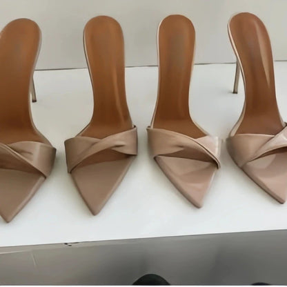 New Arrival Women's Slippers Nude PU Leather Pointed Toe 12cm Stiletto Mules Elegant High Heel Slides for Party Catwalk Shoes