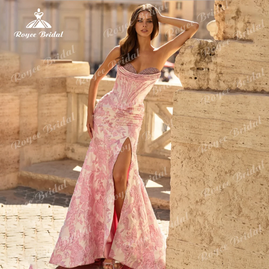 Luxurious Straples Mermaid Prom Dress Satin Beaded Skirt Slit Ruffles Embellished Bodice Customized  فساتين سهرات
