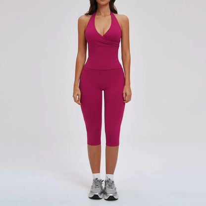 2PCS Gym Tracksuits Yoga Set Female Fitness Suit Deep V Yoga Bra Athletic Wear Women High Waist Workout Flared pants Sports Suit