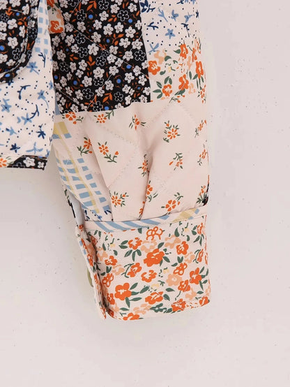 HH Floral Print Jacket For Women Autumn Quilted Reversible Cotton Coat Cardigan Long Sleeve Jackets Elegant Woman Streetwear