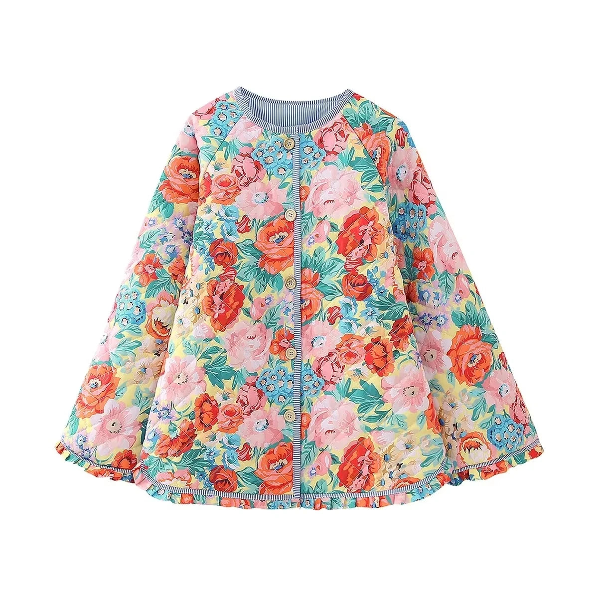 HH Floral Print Jacket For Women Autumn Quilted Reversible Cotton Coat Cardigan Long Sleeve Jackets Elegant Woman Streetwear