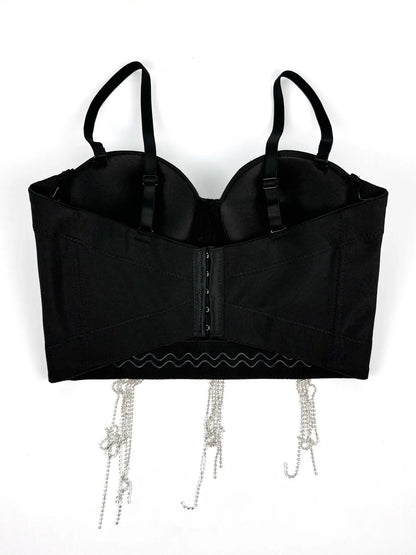 Fashion Women Diamonds Embroidery Flowers Tassel Bustier Corset Crop Tops To Wear suspender vest