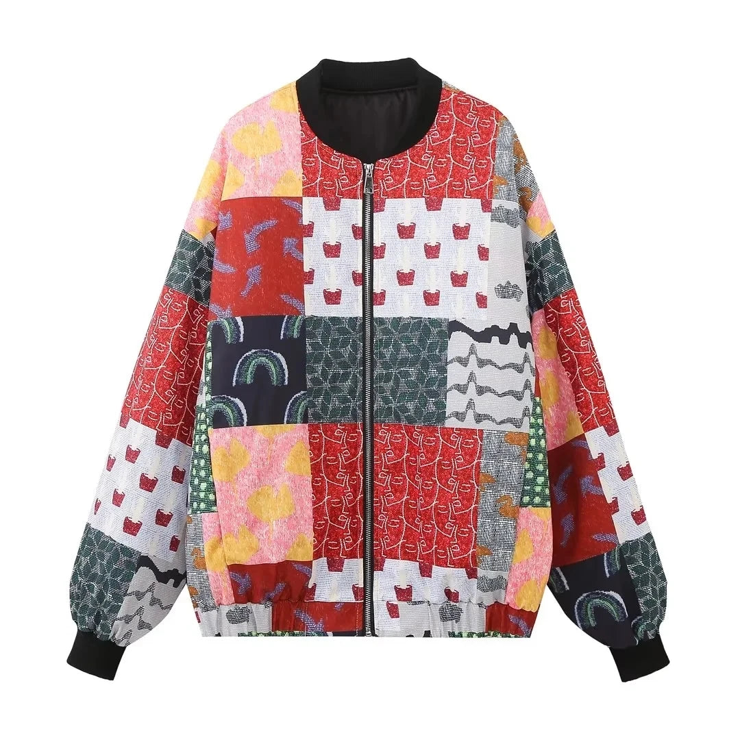 HH Floral Print Jacket For Women Autumn Quilted Reversible Cotton Coat Cardigan Long Sleeve Jackets Elegant Woman Streetwear