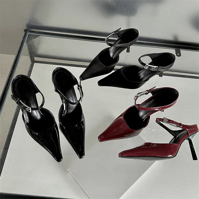Eilyken New Design High Heels Woman Pumps  Buckle Strap Mules Slippers Sexy Pointed Toe Wedding Banquet Female Shoes