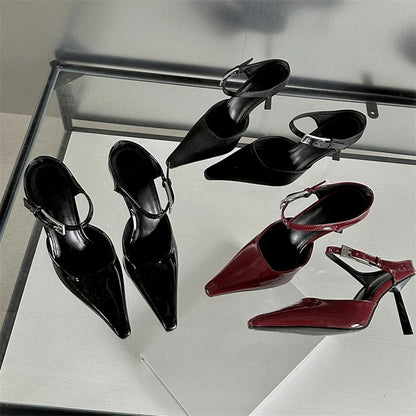 Eilyken New Design High Heels Woman Pumps  Buckle Strap Mules Slippers Sexy Pointed Toe Wedding Banquet Female Shoes