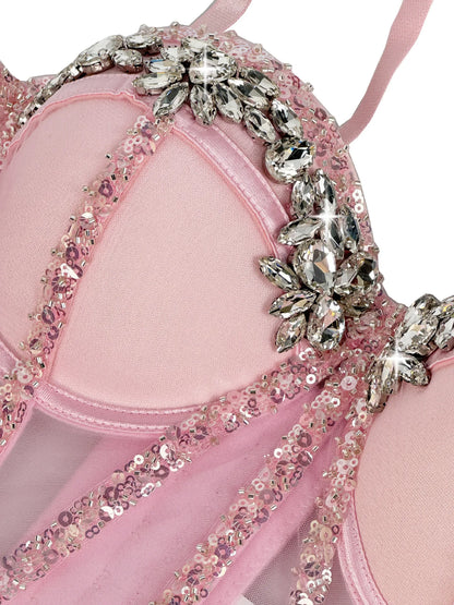 Rhinestones Female Corset Top Women Camis Nightclub Pearls Short Chest Binder Sexy Camisole Mujer Lingerie Tube Bra Debardeur