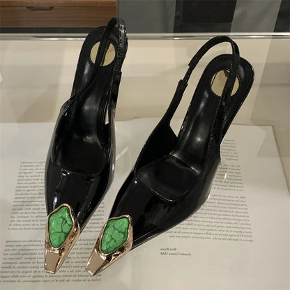Eilyken Street Style Design Inlay Diamonds Woman Pumps Sandals Elegant Sexy Thin Heels Pointed Toe Banquet Prom Slingbacks Shoes