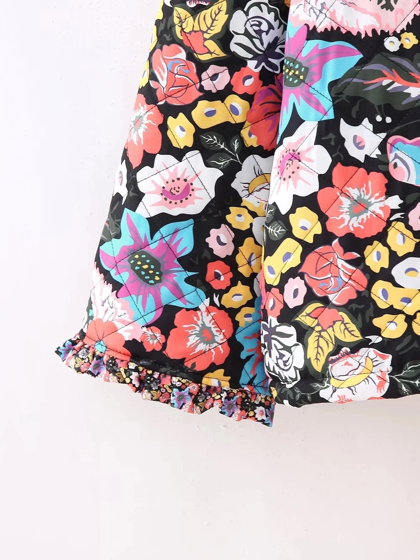HH Floral Print Jacket For Women Autumn Quilted Reversible Cotton Coat Cardigan Long Sleeve Jackets Elegant Woman Streetwear