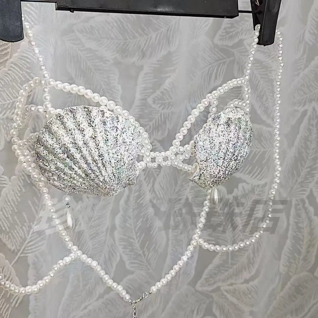 New Handmade Mermaid Bra Size Adjustable Glitter Natural Shell Bra Ocean Theme Party Pearls Sexy Corset