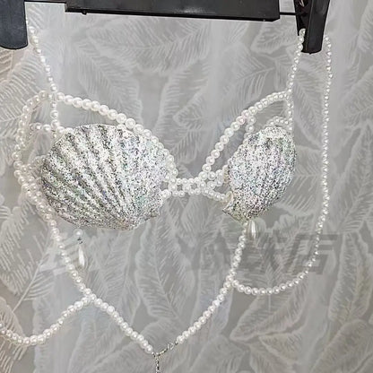 New Handmade Mermaid Bra Size Adjustable Glitter Natural Shell Bra Ocean Theme Party Pearls Sexy Corset