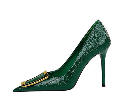 2025 BIGTREE Metal Decoration Buckle Fashion Pumps Women Elegant Snakeskin Print 10cm High Heels Party Ladies Shoes
