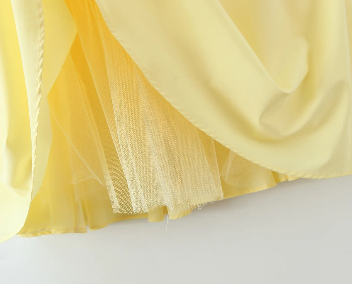 3 colors Sexy Wire Chest Boning Slim Waist Long Strapless Dress Women Cross Lacing up Back Ruched Hem Swing Party Vestido Yellow