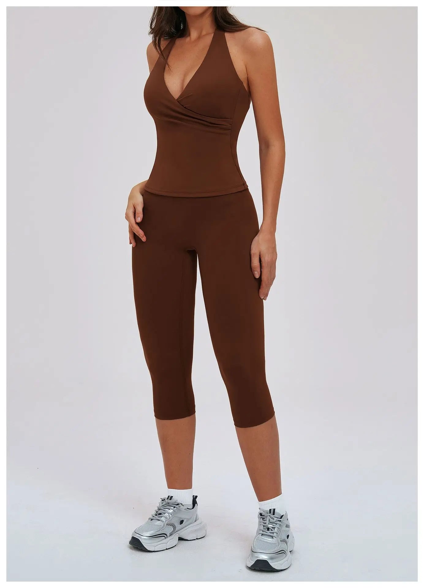 2PCS Gym Tracksuits Yoga Set Female Fitness Suit Deep V Yoga Bra Athletic Wear Women High Waist Workout Flared pants Sports Suit