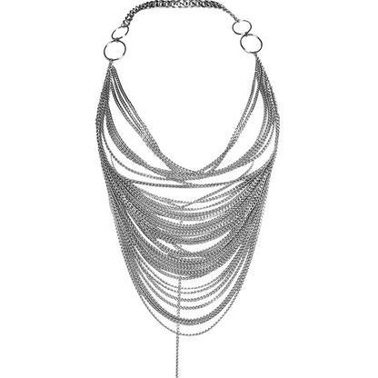 Women Metal Chain Tassel Tank Top Sexy Deep V Neck Backless Hollow Out See Through Crop Top Body Chain Party Club Camisole