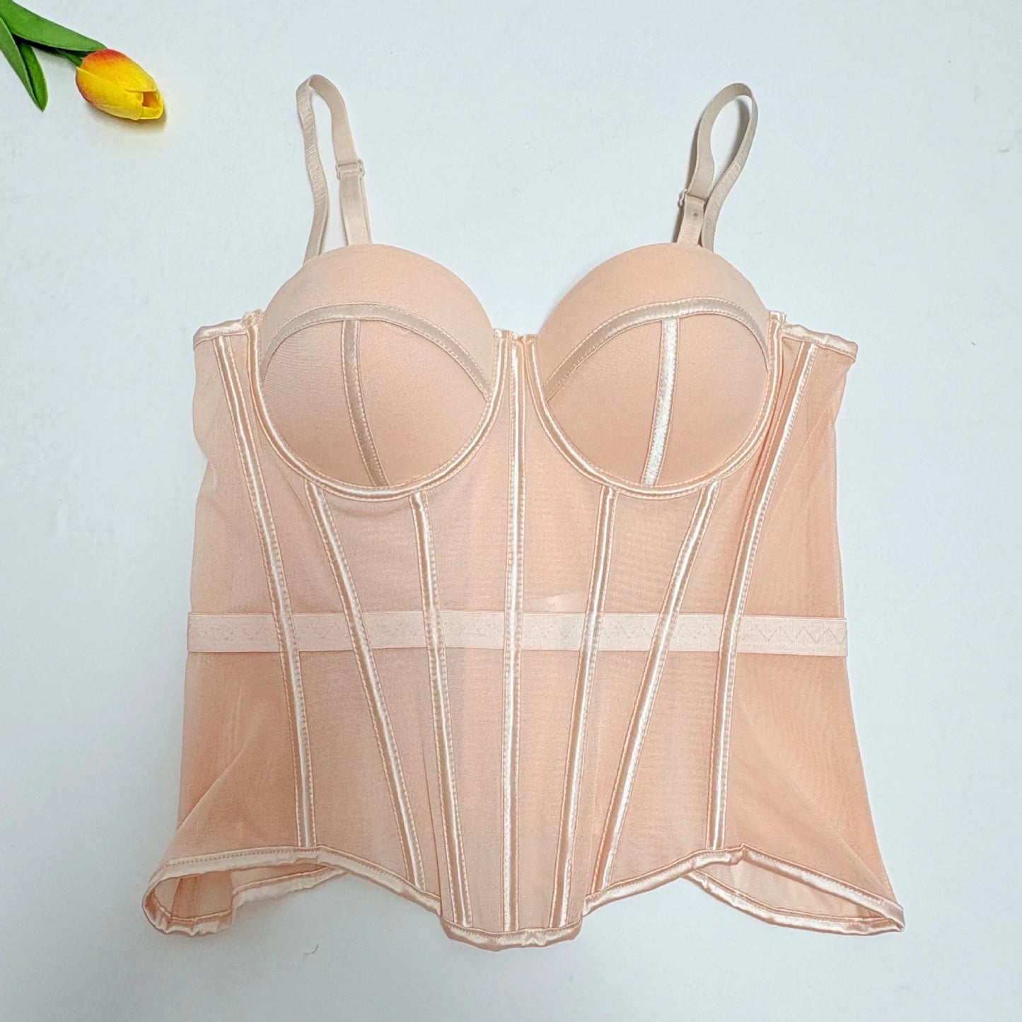 Transparent Mesh Sexy Waisted Lady Corset Elegant Shaping Women Bustier Girls Slim Evening Wear Crops Top Lady Short Body Shaper