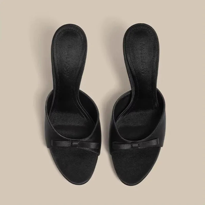 Designer Thin High Heel Summer Women Slippers Fashion Satin Butterfly-knot Dress Slides Ladies Sexy Stripper Party Sandals