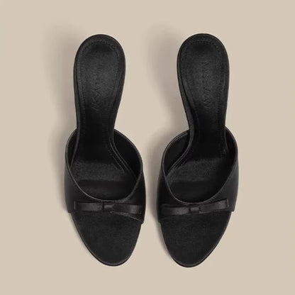 Designer Thin High Heel Summer Women Slippers Fashion Satin Butterfly-knot Dress Slides Ladies Sexy Stripper Party Sandals