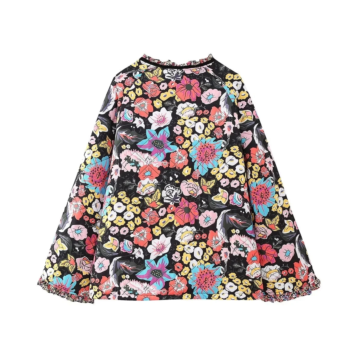 HH Floral Print Jacket For Women Autumn Quilted Reversible Cotton Coat Cardigan Long Sleeve Jackets Elegant Woman Streetwear