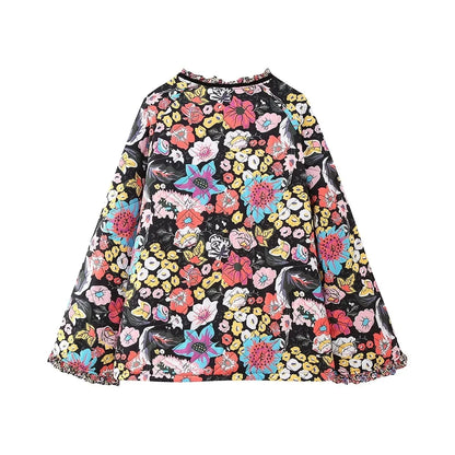 HH Floral Print Jacket For Women Autumn Quilted Reversible Cotton Coat Cardigan Long Sleeve Jackets Elegant Woman Streetwear