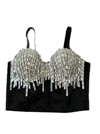 Sexy Club Dancing Csole Diamond Embellied ort Vest Inner Wear Outerwear Trendy Fibone Bra Top Women's Vest