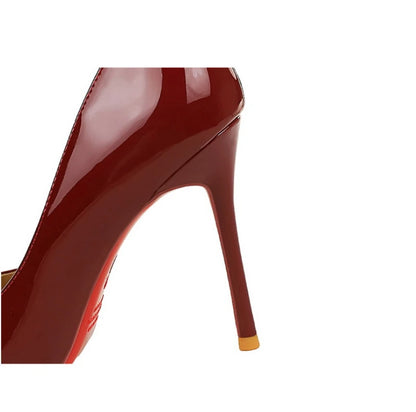 Nude Patent Leather Pointed Toe Stiletto Heel Pumps With Bow Cut Out High Heels For Wedding Party Prom Evening Formal Dress