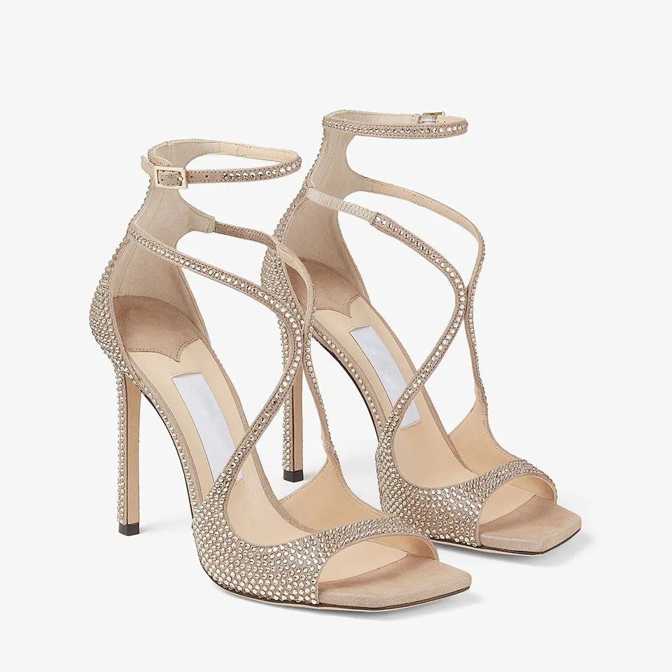 2026Ladies' Summer New Fashionable High-heeled Open Toed Sandals Square Toe Party Sexy 34-43Large Women's Shoes
