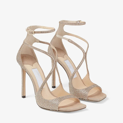 2026Ladies' Summer New Fashionable High-heeled Open Toed Sandals Square Toe Party Sexy 34-43Large Women's Shoes