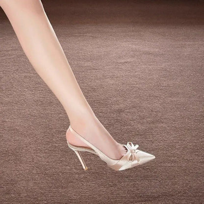 French stiletto heels Baotou sandals women's shoes 2026 summer temperament bow pointed shoes  zapatos de mujer