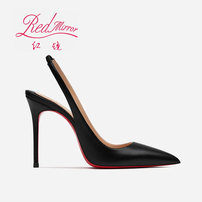 2025 new pointed patent leather nude single shoes socialite versatile stiletto rear empty bag head high heels sandals