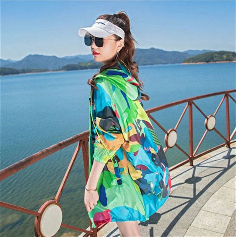 Female 2024 Summer New Camouflage Thin Sun Protection Clothing Women Short Anti-Ultraviolet Korean Sun Protection Clothing A1137