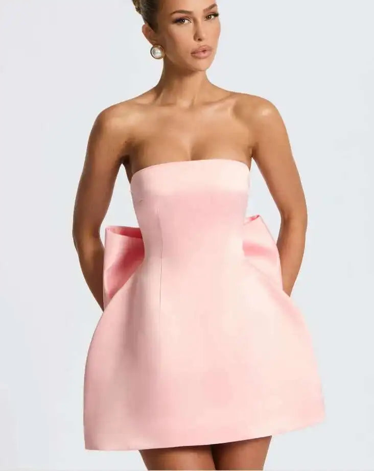 Townlike Bow Backless Nightclub Sexy Party Dress Women Mini 2025 Spring Summer Dress Strapless Slim Bodycon Dresses