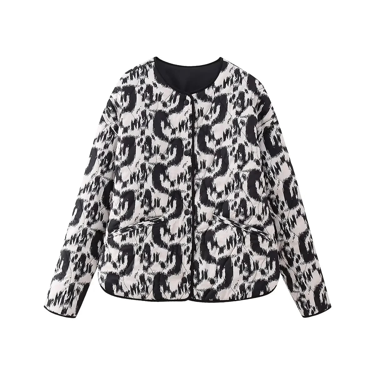 HH Floral Print Jacket For Women Autumn Quilted Reversible Cotton Coat Cardigan Long Sleeve Jackets Elegant Woman Streetwear