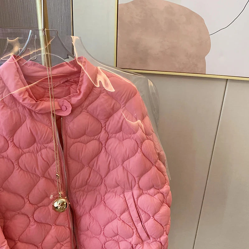 2024 Fashion Lightweight Cotton Padded Jackets Women Autumn Quilted Cotton Coat Warm Winter Pink Ultra Light Down Jacket Parkas