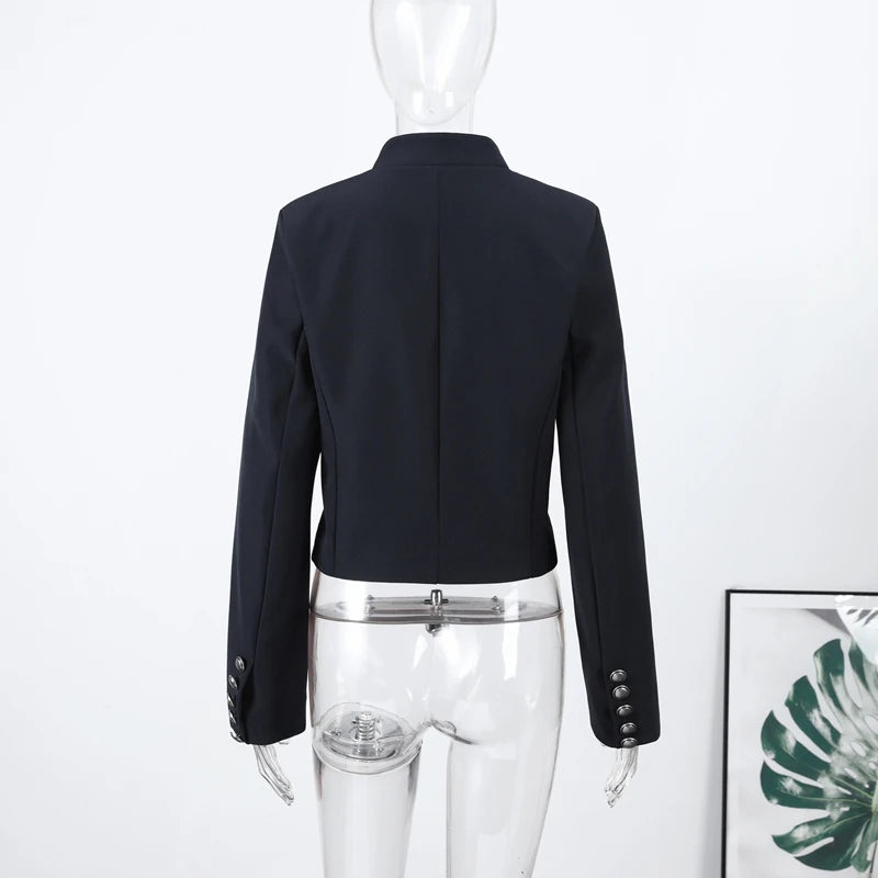 Vintage Napoleon Short Jacket for Women Stand Collar Full Sleeve Single-Breasted Slim Coat 2026 Spring Lady New Streetwear