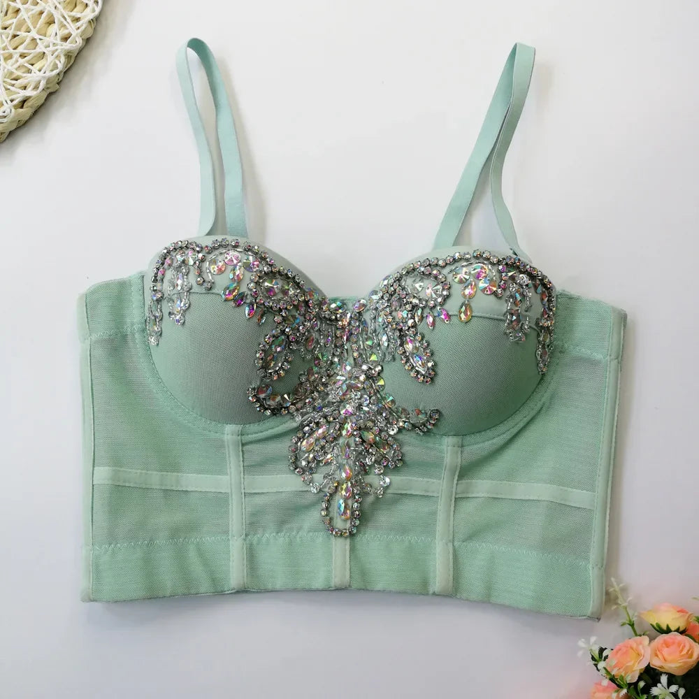 Women Tank Tops Sexy Sequined Diamond Bra Woman Clothes Push Up Bustier Club y2k Crop Top Party Ladies Corset Blusas Ropa Mujer