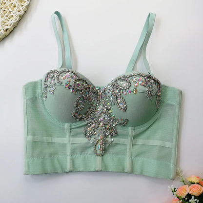 Women Tank Tops Sexy Sequined Diamond Bra Woman Clothes Push Up Bustier Club y2k Crop Top Party Ladies Corset Blusas Ropa Mujer