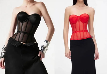 Transparent Mesh Sexy Waisted Lady Corset Elegant Shaping Women Bustier Girls Slim Evening Wear Crops Top Lady Short Body Shaper