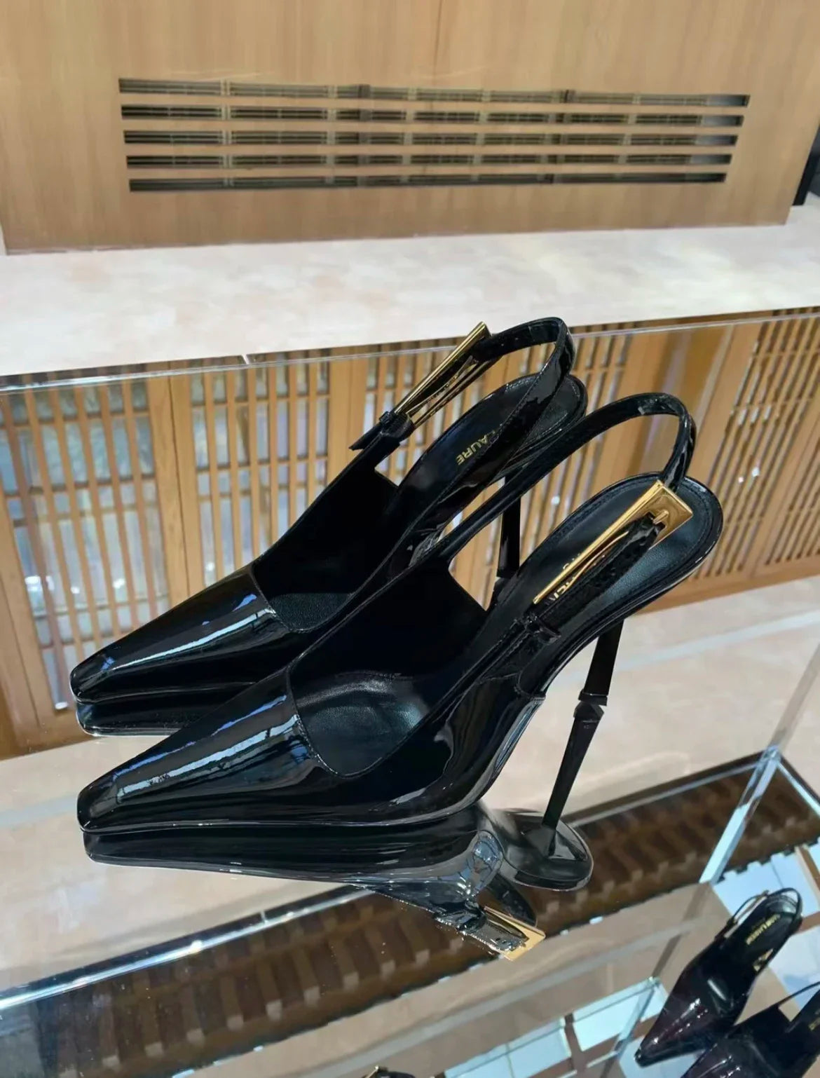 Black Pointed Toe High Heels Thin Heel Metal Cap Sandals Women's Shoes Elegant Painted Leather Sexy Fine Heel New 2025