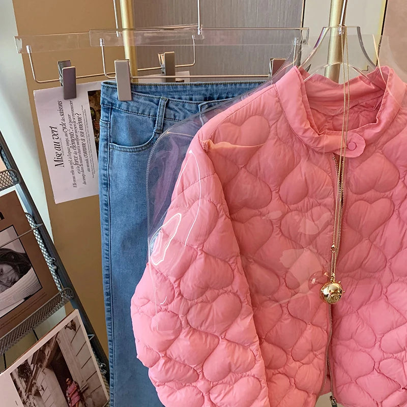 2024 Fashion Lightweight Cotton Padded Jackets Women Autumn Quilted Cotton Coat Warm Winter Pink Ultra Light Down Jacket Parkas
