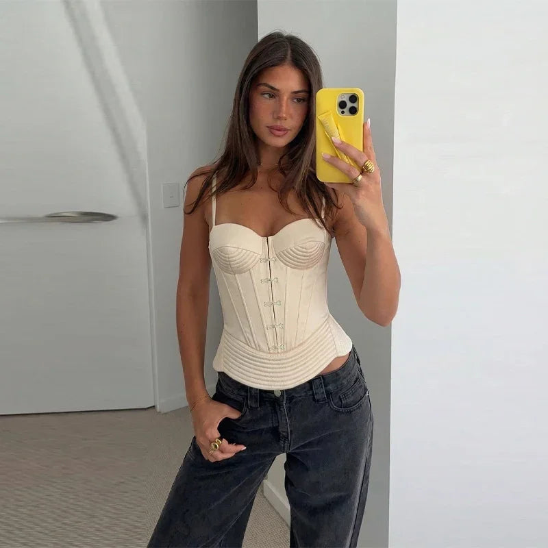 Sexy Backless Bandage Vest Women Fashion Solid Slim Sleeveless Single Breasted Sling Tops Female 2026 Spring Summer Lady Top