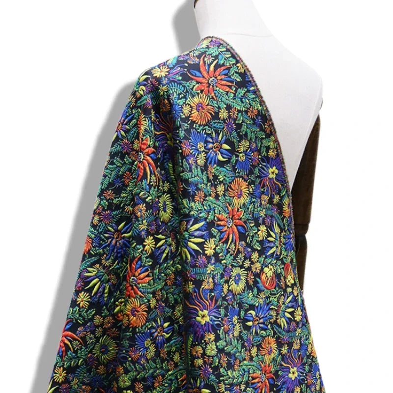 Yarn-dyed Jacquard Fabric Autumn Winter Flower Dress Suit Jacket Clothing European Brand Fashion Design Diy Sewing Cloth