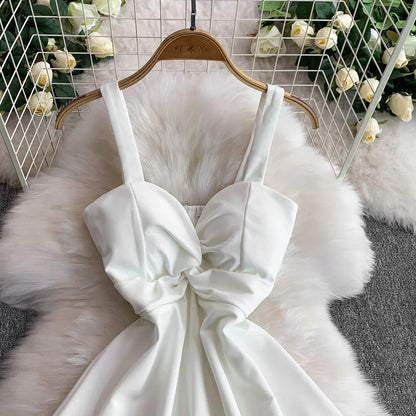 Chic V-neck  Ruched slim off shoulder  A-line High Waist Evening Party dress Women High Street ceremony dresses
