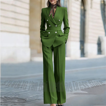 Customized Straight Women's Suits Two Pieces Classic Double Breasted Solid Color High Street Business Casual Office Suit Set